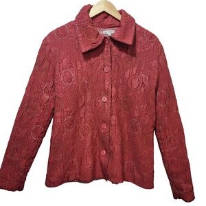 DB Sport Women's Textured Burnout Jacket Red Button Front Size L